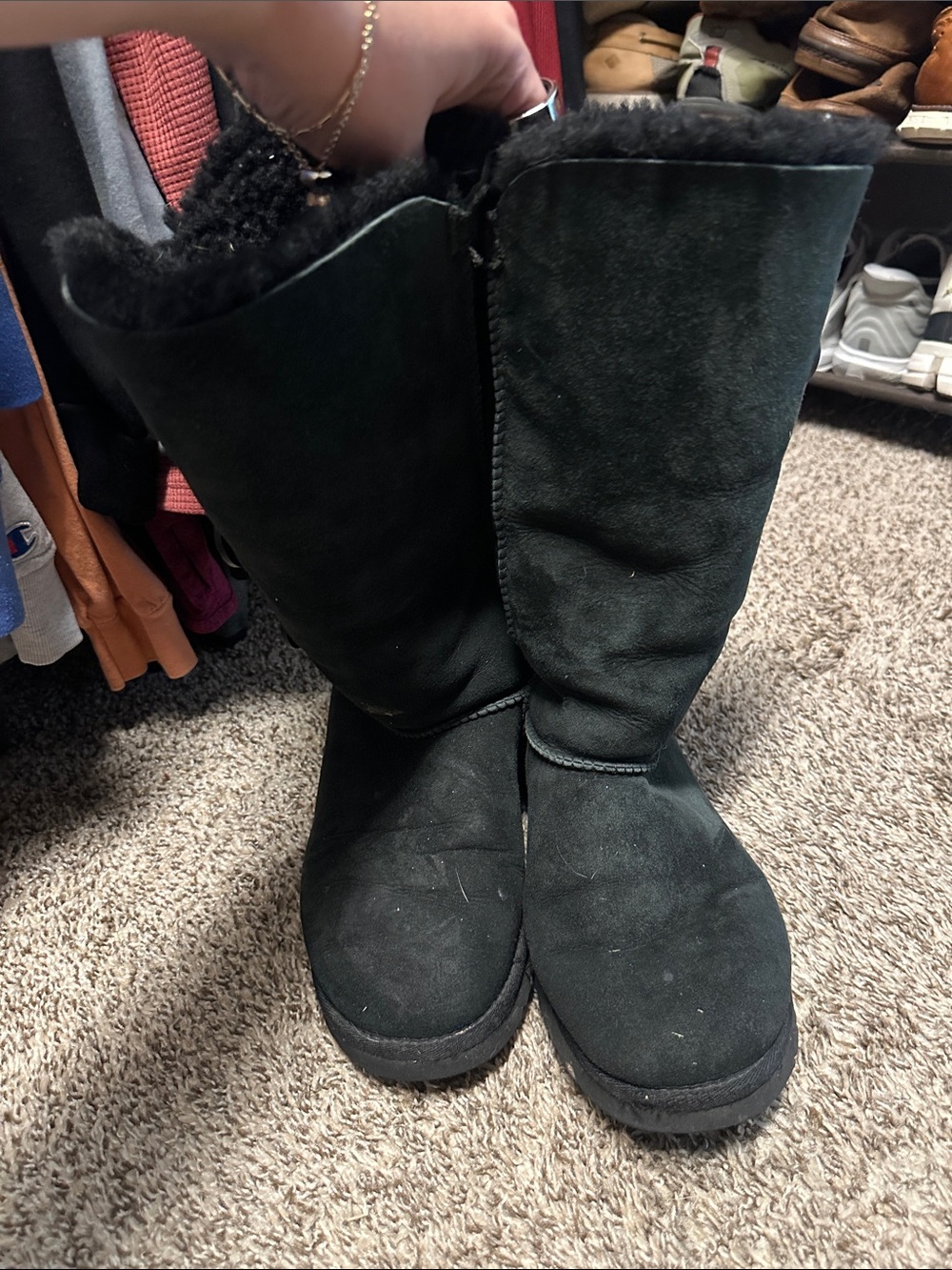 UGG Tall Black Suede Shearling Boots